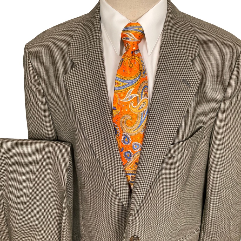 Chaps Ralph Lauren Suit Mens 42R Brown Houndstooth Ivy League Summer Weight Wool